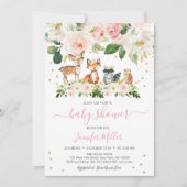 Girl Woodland Baby shower Blush Floral Kaart (Voorkant)