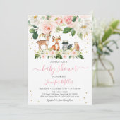 Girl Woodland Baby shower Blush Floral Kaart (Staand voorkant)
