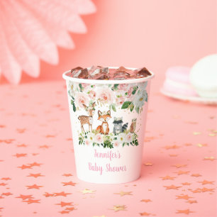 Girl Woodland Baby shower Blush Floral Papieren Bekers