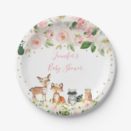 Girl Woodland Baby shower Blush Floral Papieren Bordje