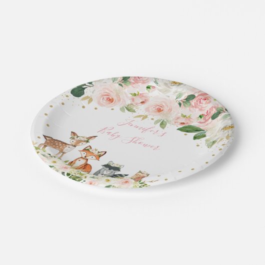 Girl Woodland Baby shower Blush Floral Papieren Bordje (Gekanteld)