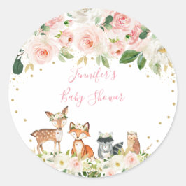 Girl Woodland Baby shower Blush Floral Ronde Sticker