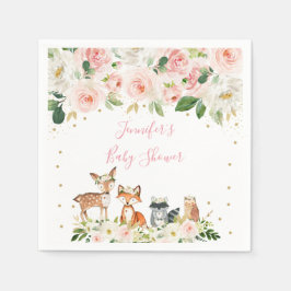 Girl Woodland Baby shower Blush Floral Servet