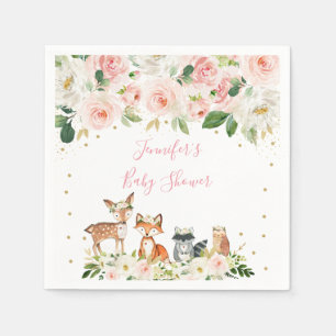 Girl Woodland Baby shower Blush Floral Servet