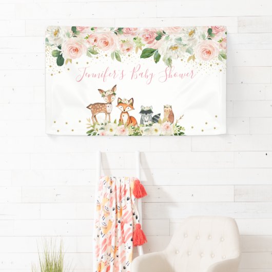 Girl Woodland Baby shower Blush Floral Spandoek (Insitu)