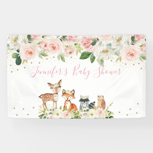 Girl Woodland Baby shower Blush Floral Spandoek (Horizontaal)