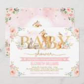 Girl Woodland Baby shower Blush Pink Floral Forest Kaart (Voorkant / Achterkant)