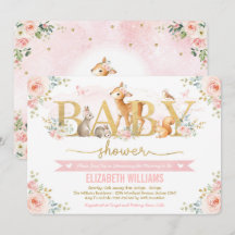 Girl Woodland Baby shower Blush Pink Floral Forest