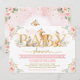 Girl Woodland Baby shower Blush Pink Floral Forest Kaart