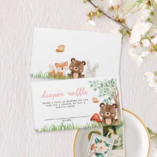 Girl Woodland Baby shower Diaper Raffle Informatiekaartje