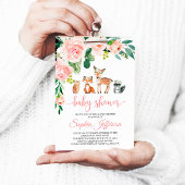 Girl Woodland Baby shower Forest Animals Roze Rose Kaart