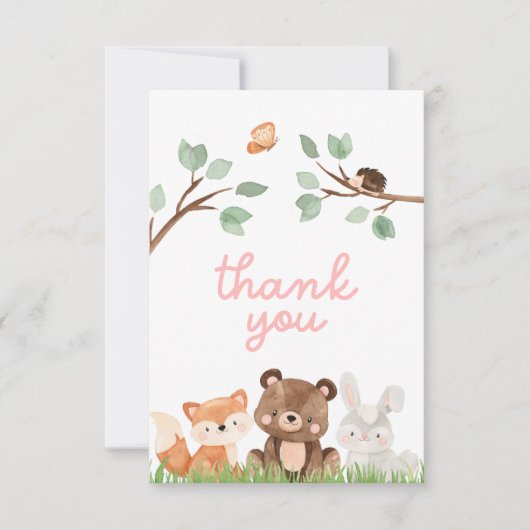 Girl Woodland Baby shower Hartelijk dank Bedankkaart (Voorkant)