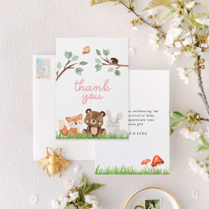 Girl Woodland Baby shower Hartelijk dank Bedankkaart