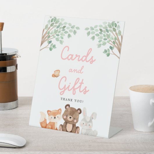 Girl Woodland Baby shower Kaarten en Gifts Sign Reclamebord Met Voetstuk (Insitu)