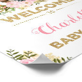 Girl Woodland Baby shower Pink Floral Welcome Sign Poster (Hoek)