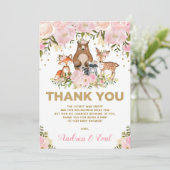 Girl Woodland Baby shower Pink Gold Hartelijk dank Kaart (Staand voorkant)