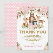 Girl Woodland Baby shower Pink Gold Hartelijk dank Kaart (Voorkant / Achterkant)