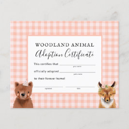Girl Woodland Birthday Party Adoption Certificate