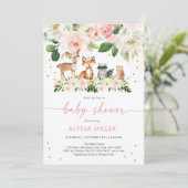 Girl Woodland Blush Floral Baby shower Kaart (Staand voorkant)