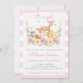 Girl Woodland Deer Baby shower Invitation Kaart (Voorkant)