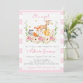 Girl Woodland Deer Baby shower Invitation Kaart (Staand voorkant)