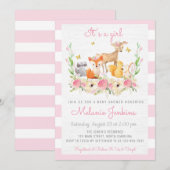 Girl Woodland Deer Baby shower Invitation Kaart (Voorkant / Achterkant)
