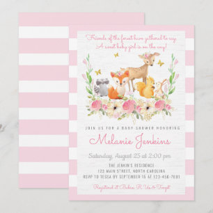 Girl Woodland Deer Baby shower Invitation Kaart