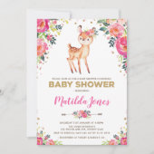 Girl Woodland Deer Floral Fawn Baby shower Party Kaart (Voorkant)