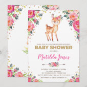 Girl Woodland Deer Floral Fawn Baby shower Party Kaart (Voorkant / Achterkant)