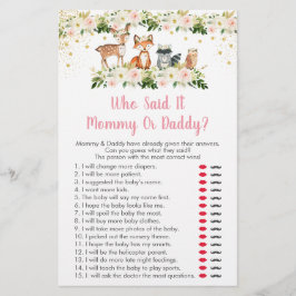 Girl Woodland Floral die het Baby shower Game zei