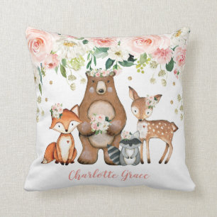 Girl Woodland Forest Animals Blush Floral Nursery Kussen