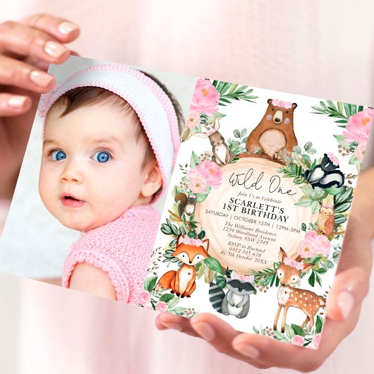 Girl Woodland Forest Pink Floral Wild Eén dag Kaart