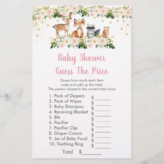 Girl Woodland raadt het Baby shower prijs (Voorkant)