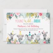 Girl Young Wild and Three Party Animal Birthday Kaart (Voorkant)