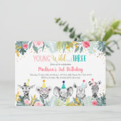 Girl Young Wild and Three Party Animal Birthday Kaart (Staand voorkant)