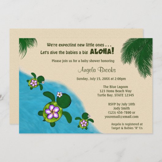 GIRL Zee TURTLE Baby shower NODIG TWIN (Honu) 04C Kaart (Voorkant / Achterkant)