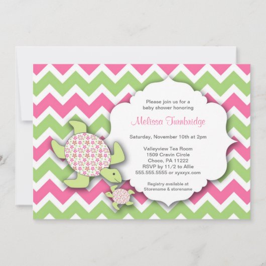 Girl Zee Turtles Baby shower nodigt moeder Baby ui Kaart (Voorkant)