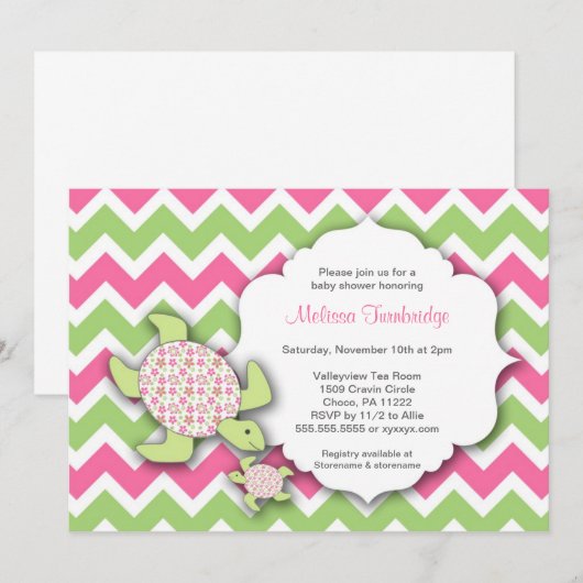 Girl Zee Turtles Baby shower nodigt moeder Baby ui Kaart (Voorkant / Achterkant)