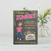 Girl Zombie Birthday Party Kaart (Staand voorkant)