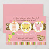 Girl Zoo Birthday Party Invitation Kaart (Voorkant / Achterkant)