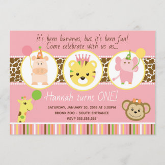 Girl Zoo Birthday Party Invitation Kaart