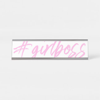 #Girlboss Bureaunaambord – Grappig Roze Kantoor Bo Bureau Naambordje