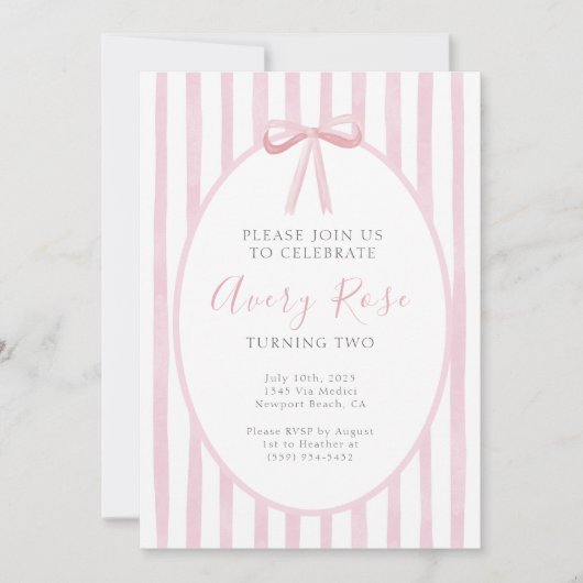 Girlie Bow 1e 2e 3e Verjaardag Elegant Minimalist Kaart (Voorkant)