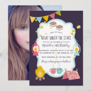 Girlie Glamping Birthday Party voegt foto Invite t Kaart