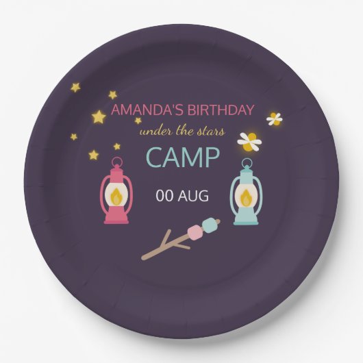 Girlie Glamping Party gepersonaliseerd Papieren Bordje (Voorkant)
