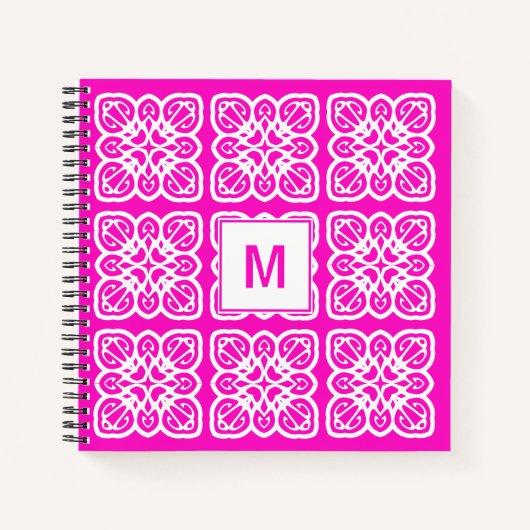  Girlie Hot Pink Lace Monogram Notitieboek (Voorkant)