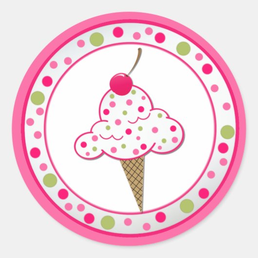 Girlie Ice Cream Cone Verjaardagsfeestje Sticker (Voorkant)