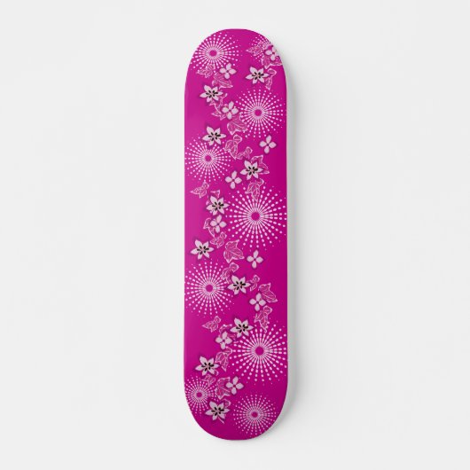 Girlie Pink Flowers Persoonlijk Skateboard (Voorkant)