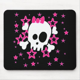 Girlie White Skull Cartoon Black Mousepad Muismat