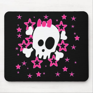 Girlie White Skull Cartoon Black Mousepad Muismat